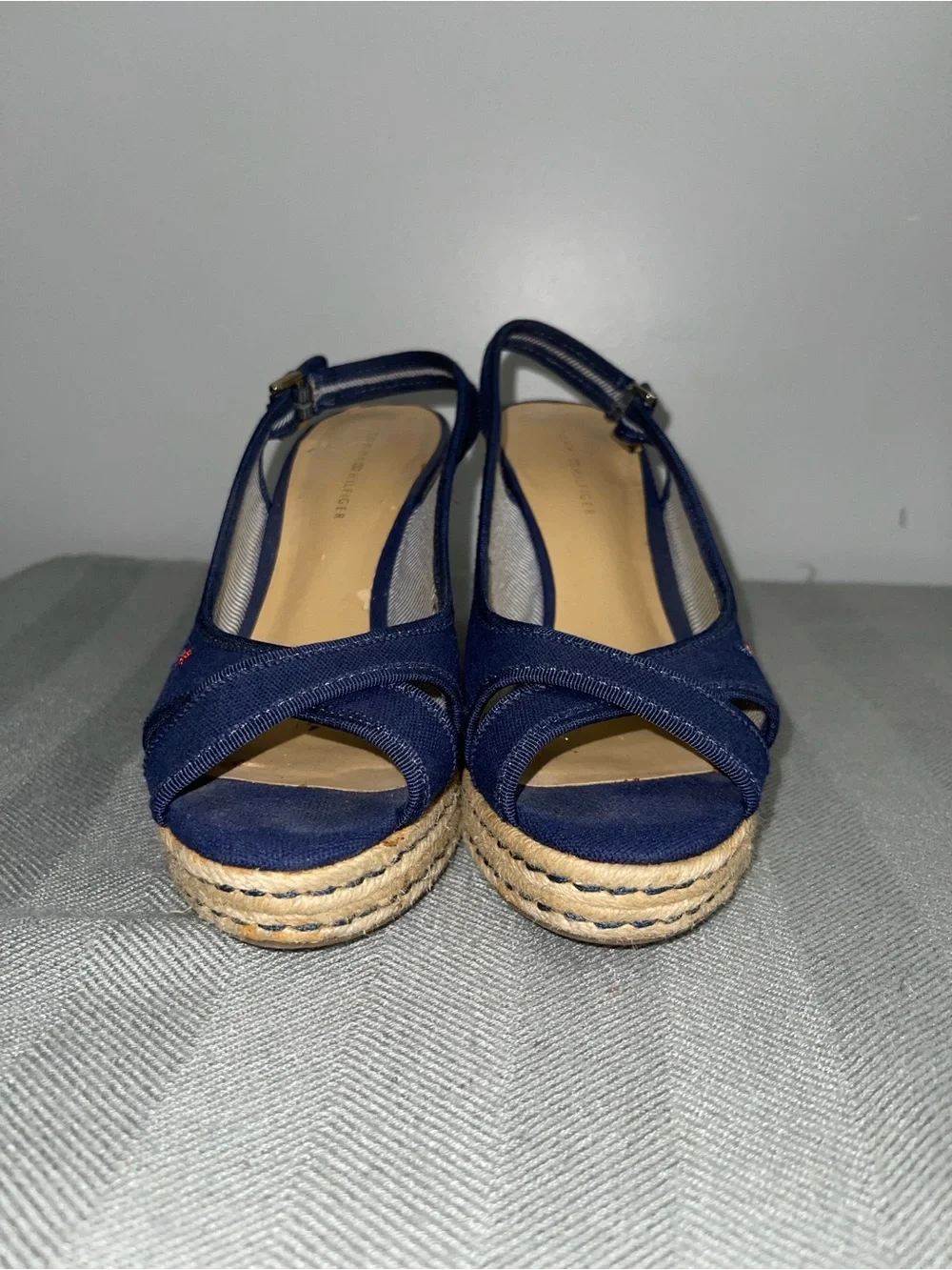 Tommy Hilfiger Navy Crisscross Slingback Wedge Sandals. //cod #C3